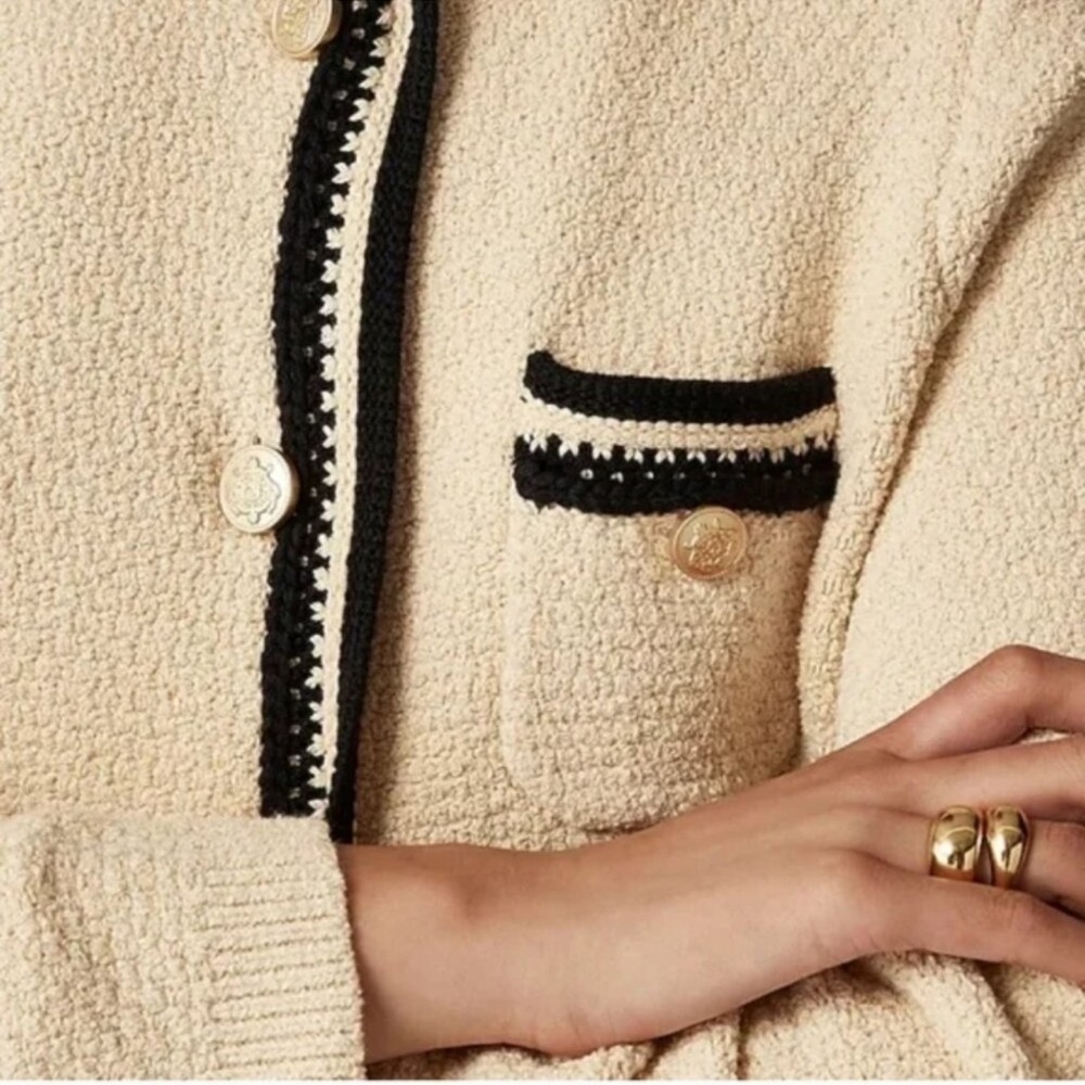 J. Crew Cream Contrast Trim Cardigan with gold Buttons* NWT - Picture 2 of 9